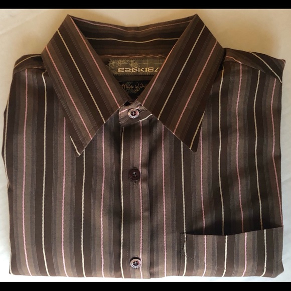 EZEKIEL LS BUTTON UP SHIRT SIZE LARGE BROWN STRIPE - Picture 8 of 8